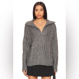 SYNDYS x REVOLVE JAX CHARCOAL GREY HALF ZIP CANLE KNIT SHAWL COLLAR SWEATER ZARA